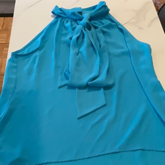 New York & Co light blue blouse with high neck tie, size small. - Picture 3 of 5